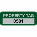 Lustre-Cal Property ID Label PROPERTY TAG5 Alum Green 2in x 0.75in  Serialized 0501-0600, 100PK 253740Ma1G0501
